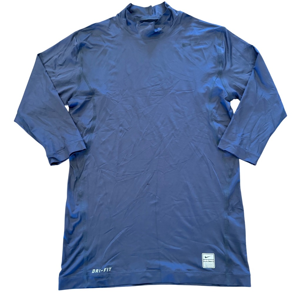 Nike Pro Compression Shirt Mens Medium Navy Blue Dri-FIT Mock Neck Long Sleeve